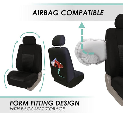 FH GROUP FH-FB060217 Fundas de Asiento de Coche de Tres Filas Trendy Elegance con 7 Reposacabezas, Compatibles con Airbag y Asiento Trasero Dividido, Color Negro Sólido - Se Adapta a la Mayoría de Coches, Camionetas, SUV o Furgonetas