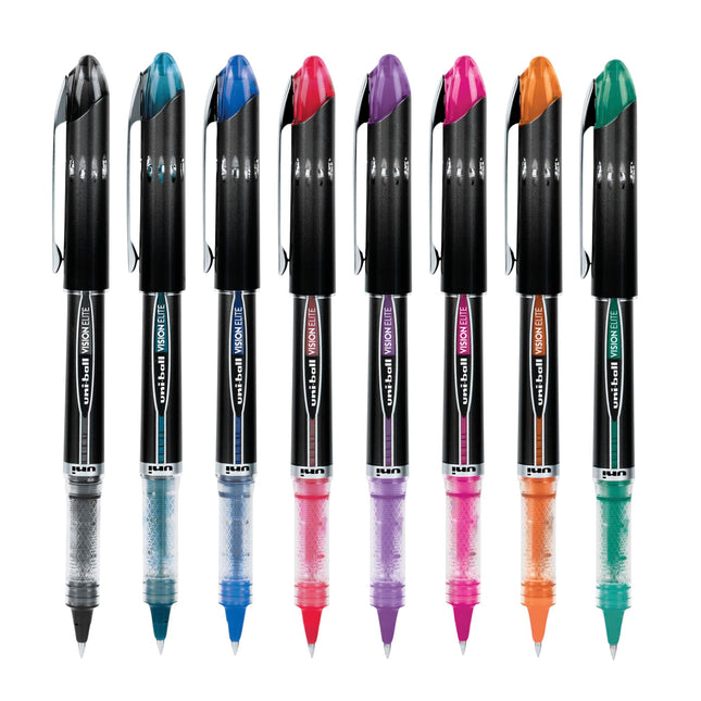 Bolígrafo Rollerball uni-ball Vision Elite, Fijo, Micro 0,5 mm, Colores de Tinta Surtidos, Barril Negro