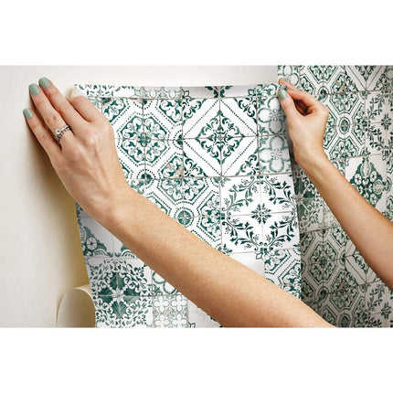 RoomMates RMK11281WP Forest Green Mediterranean Tile Peel and Stick Wallpaper