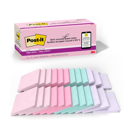 Post-it 100% Recycled Paper Super Sticky Notes, 2X