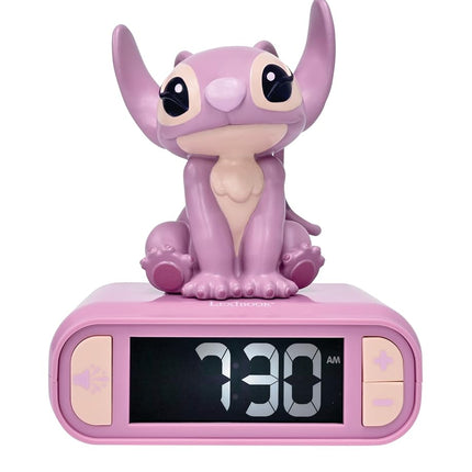 LEXIBOOK, Disney Stitch, Angel Night Light Alarm Clock, Sounds and Melodies, Backlit LCD Screen, Luminous, Snooze, Pink, RL800D1