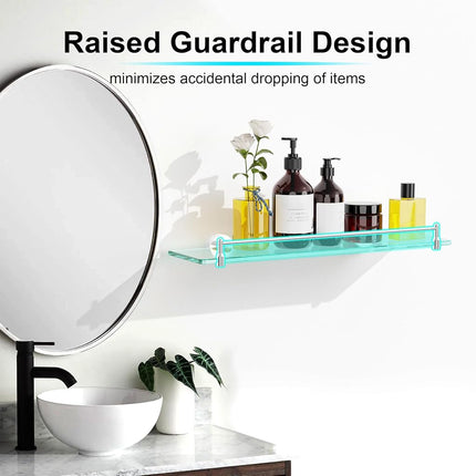 KOCOK 20 Inches Glass Shelves for Bathroom, Chrome Polished Floating Glass Shelf Stainless Steel Tempered Glass Bathroom Shelves for Wall Mount Modern