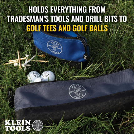 Klein Tools 55559 Stand-Up Zipper Bag Tool Pouch with Carabiners, 7-Inch Blue and 14-Inch Gray Utility Bags with Reinforced Bottom, 2-Pack