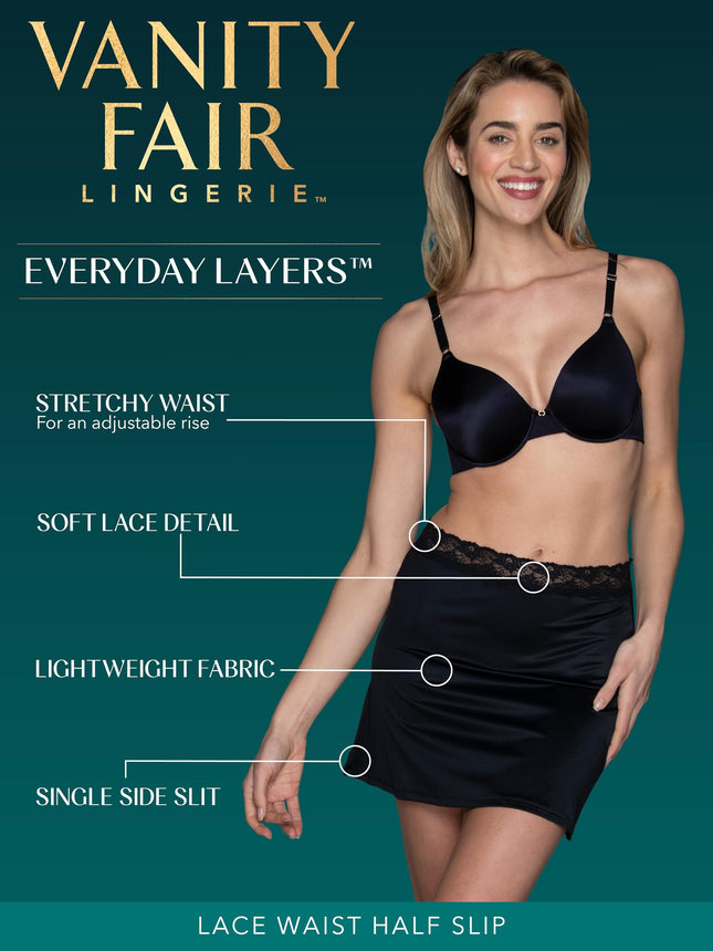 Jupons mi-longs Vanity Fair pour femmes, pour robes, extensibles et soyeux avec dentelle (S-2xl), blanc, grande taille