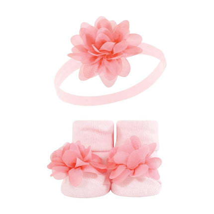 Hudson Baby Girl's Headband and Socks Giftset, Pink Gray, One Size