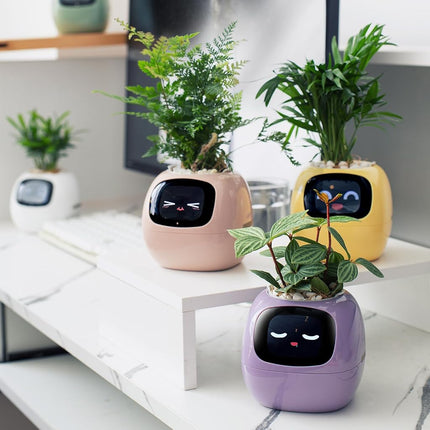 PLANTSIO Smart pet Planter Robot Guidance on Plant Care with Emojis, Adorable Plant Companion with Rich Gesture Interaction, Neat Desk Setup Gift (Butter)