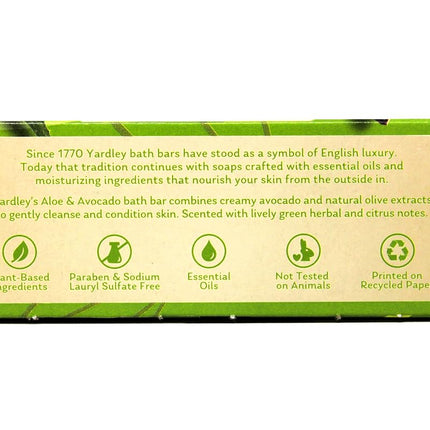 Yardley London Aloe and Avocado Naturally Moisturizing Bath Bar 4.0 oz (Pack of 12)