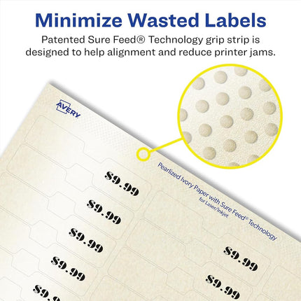 Avery Pearlized Ivory Barbell Labels with Sure Feed Technology, 0.5" x 2.5", 1,125 Pearlized Ivory Labels, Laser/Inkjet Printable Labels