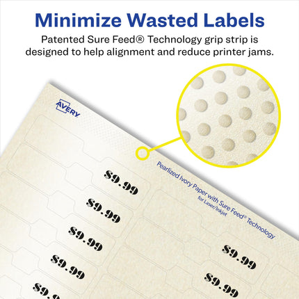 Avery Pearlized Ivory Barbell Labels with Sure Feed Technology, 0.5" x 2.5", 1,125 Pearlized Ivory Labels, Laser/Inkjet Printable Labels