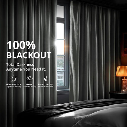 HPD Half Price Drapes Cortinas Blackout Térmicas para Ventana de Terciopelo Extragrande Signature de 84 Pulgadas de Largo, 1 Panel, Forro de Hotel de 4 Pasos, para Dormitorio 100W x 84L, Gris Natural, 100" An x 84" L (Paquete de 1)
