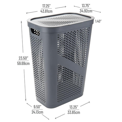 Mind Reader 60L Slim Laundry Hamper, Set of 2, Clothes Basket, Lid, Ventilated, Plastic, 17.25"L x 13.75"W x 23.5"H, Gray