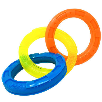 Nerf Dog Jouet à tirer 3 anneaux en TPR de 29 cm – Bleu, Vert et Orange