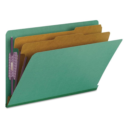 Dossier de classement en carton pressé 100 % recyclé Smead à onglet latéral avec attaches SafeSHIELD, 2 intercalaires, extension de 5 cm, format légal, vert, 10 par boîte (29785)