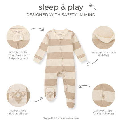 Burt's Bees Baby Pijama para Dormir y Jugar, Mameluco Enterizo 100% Algodón Orgánico con Cremallera Frontal, Pijama para Bebés y Niños, Abeja Dorada, Bebé de 6-9 Meses