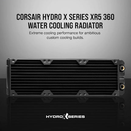 Radiador de refrigeración por agua Corsair Hydro X Series, XR5 de 360 mm (soportes triples para ventiladores de 120 mm, fácil instalación, construcción de cobre de primera calidad, poliuretano, guías integradas para tornillos de ventilador), negro