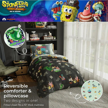 The Spongebob Movie: The Search for Squarepants Twin Bedding Set – 5 Piece Kids Super Soft Microfiber Reversible Comforter & Sheet Set - Roblox Reward Included (Officially Licensed Product) by Franco