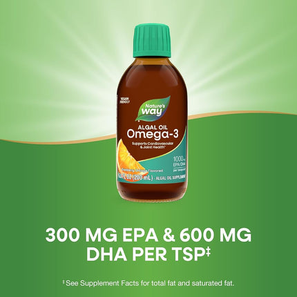 Nature's Way NutraVege Suplemento Líquido Omega-3 Extra Fuerte a Base de Plantas - Vegetariano, Vegano - Sabor Arándano Naranja, 6.8 oz