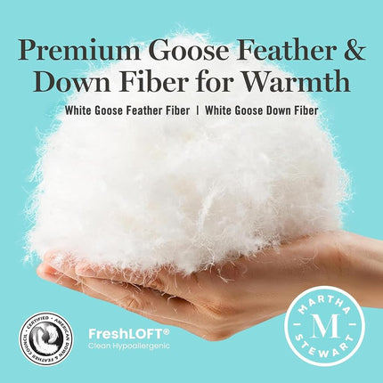 Edredón de plumas de ganso blanco de tamaño king de Martha Stewart, edredón de fibra ultrasuave 100% algodón, tamaño king, edredón hipoalergénico de lujo de hotel de 95 oz, calidez extra para todas las estaciones, 106 x 90 pulgadas