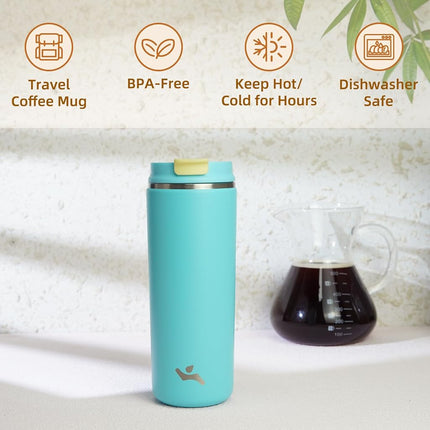 Konokyo 16oz Travel Coffee Mug with Lid, Insulated Stainless Tumbler