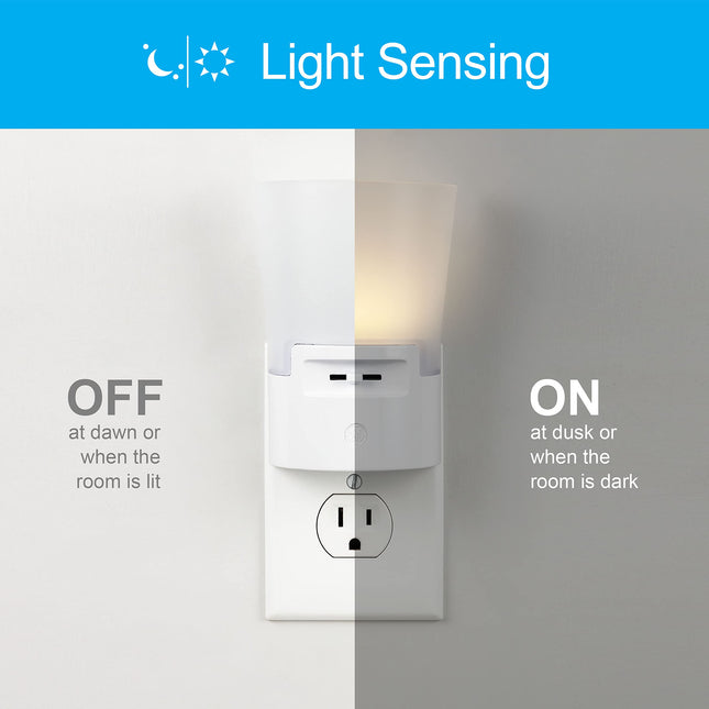 GE Ultrabrite Dimmable Sconce LED Night Light GEConectable, de bajo consumo, sensor del anochecer al amanecer, brillo ajustable, ideal para dormitorio, baño, pasillo, cuarto de niños, blanco, 45123, 1 paquete