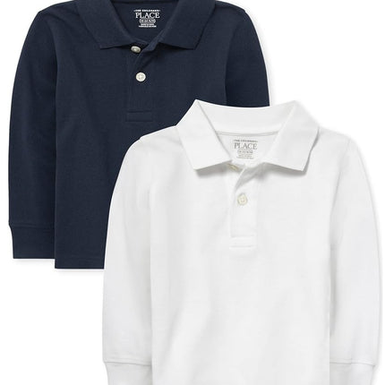 The Children's Place Baby and Toddler Boys Uniform Long Sleeve Pique Polo 2-Pack, MULTI CLR, 6-9MONTHS