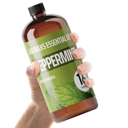 16oz Bulk Peppermint Essential Oil (GIANT 16 OUNCE BOTTLE - THERAPEUTIC GRADE PEPPERMINT OIL) Perfect For Aromatherapy Diffusers, Help Repel Mice & Rats, Candle Making, Soap Making, Lotions, Body Wash