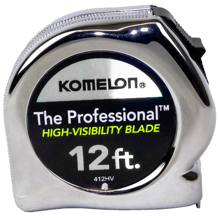 Komelon 412HV High-Visibility Professional Tape Measure, 12-Feet by 5/8-Inch, Chrome, Yellow, 12ft - Blade
