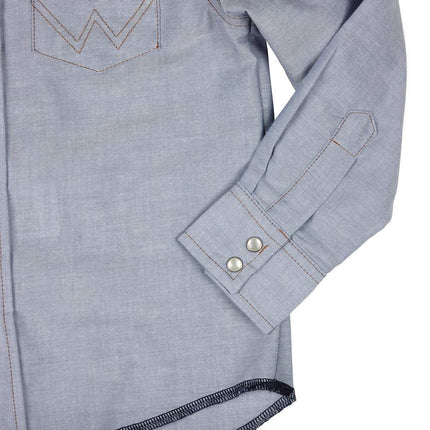 Camisa de manga larga con broches Wrangler para niño, blanca, cambray azul, extragrande