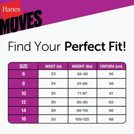 Hanes Girls' Big Moves Hipsters, Ropa interior transpirable elástica para adolescentes, X-Temp, Absorbe la humedad, Paquete de 6, Morado/Azul/Menta/Negro/Gris, Morado/Azul/Menta/Negro/Gris, 14