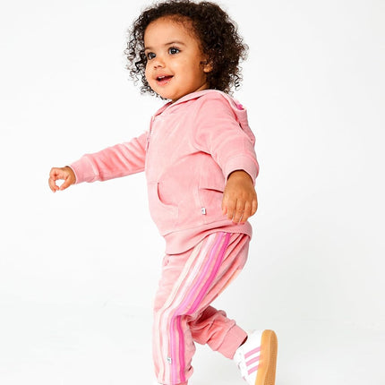 HonestBaby Velour Pullover Hoodie and Zip Front Sweatshirt and Jogger Sweatpants Set Baby, Toddler, Boys, Girls, Unisex, Pink with Stripe, 18 Months, Pink with Stripe, 18 Months