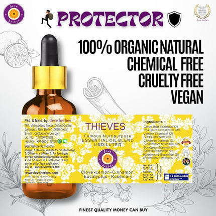 Deve Herbes Thieves Multipurpose Undiluted Essential Oil Blend 100ml (3.38 oz) with Pre-Diluted Ready-to-Use Roll-on 10ml (0.33 oz)