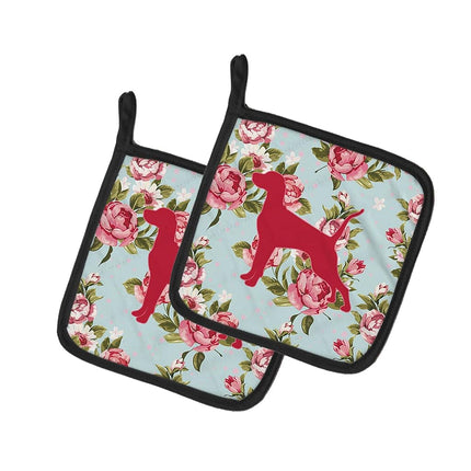 Caroline's Treasures Pointer Shabby Chic Blue Roses Pair of Pot Holders BB1105-RS-BU-PTHD, Fabric, Multicolor