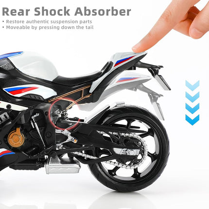Risopen 1:12 S1000RR Motorcycle Model Toy Mini Alloy Metal Diecast Motorcycle Model White Motorycle Toy Collection for Men Boys