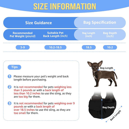 SlowTon Pet Sling Carrier, Comfortable Hard Bottom Support Small Dog Papoose Sling Adjustable Padded Shoulder Strap Hand Free Puppy Cat Carry Bag with Drawstring Opening Zipper Pocket Safety Belt