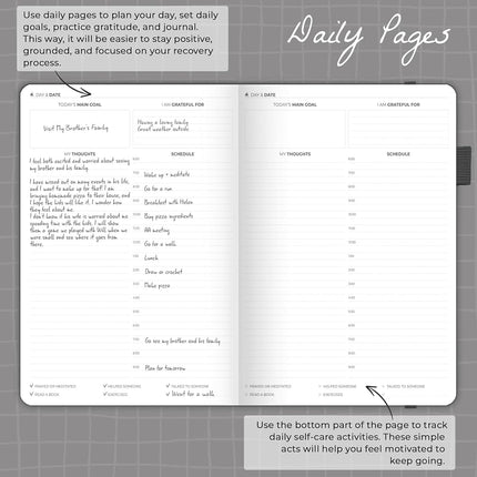 Clever Fox Addiction Recovery Journal, Daily Sobriety Planner A4 Black