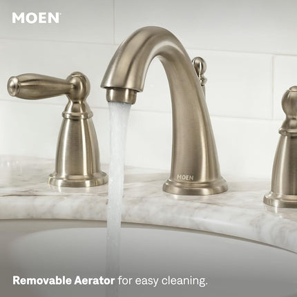 Moen Brandtford Double Handle Brushed Nickel High Arc Widespread Bathroom Sink Faucet for 3-Hole Settings with Included Valve, TV6620BN
