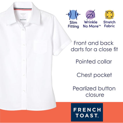 French Toast Girls' Short Sleeve Pocket Shirt, White, 20 Plus