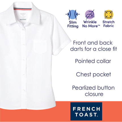 French Toast Girls' Short Sleeve Pocket Shirt, White, 13