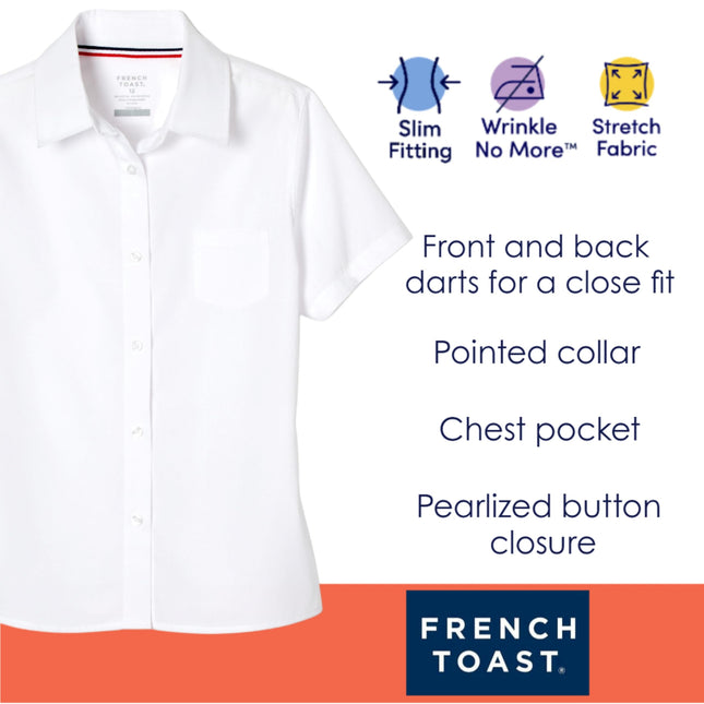 French Toast Girls' Short Sleeve Pocket Shirt, White, 13