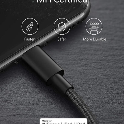 Anker USB C to Lightning Cable, New Nylon USB-C to Lightning Charging Cord [10ft MFi Certified] for iPhone 13 13 Pro 12 Pro Max 12 11 X XS XR 8 Plus, AirPods Pro, Supports Power Delivery (Silver)