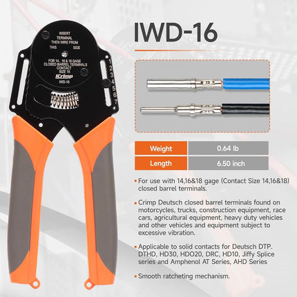 IWISS Closed Barrel Crimper 4 Way Indent,8 Impression Type for Deutsch Solid Contacts gage 14,16&18(IWD-16)