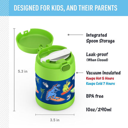 Thermos FUNTAINER Insulated Food Jar, 10 Ounce, Kid Friendly Food Jar with Foldable Spoon, Daring Dinos