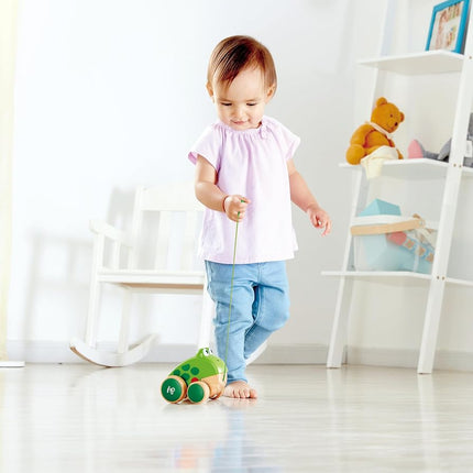 Hape Frog Pull Along | Wooden Frog Fly-Eating Pull Toddler Toy, Bright Colours