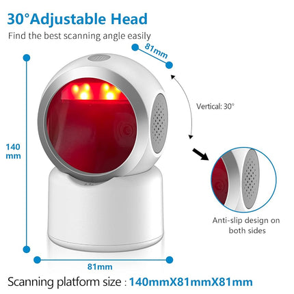 2D QR Barcode Scanner Omnidirectional Hands-Free USB Automatic Barcode Reader for Mobile Payment Computer Screen Scan