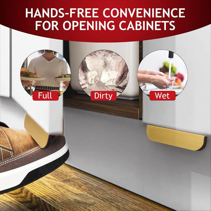 RVPEKUPE 2-Pack Under Cabinet Foot Pull with Adhesive and Screws, Hands Free Toe Foot Pull Opener for Kitchen Trash Cabinet Drawer, 4 Inch (Gold)