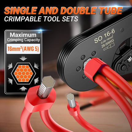 Ferrule Crimping Tool Kit, Preciva Upgrade Double & Single Ferrules Connectors,16-6 Hexagonal Ratchet Jaw Wire Crimping Pliers AWG 28-5 (0.08-16mm²) with 1200PCS Terminal Connector Sleeves, CP94120