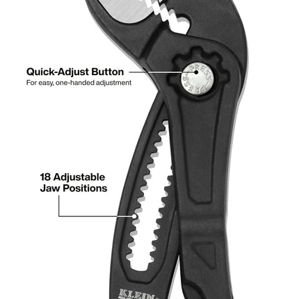 Klein Tools D50512BS 12-Inch Straight Jaw Quick-Adjust Pump Pliers, Adjustable Pliers, Heavy-Duty Hand Tool with Serrated Teeth