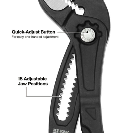 Klein Tools D50512BS 12-Inch Straight Jaw Quick-Adjust Pump Pliers, Adjustable Pliers, Heavy-Duty Hand Tool with Serrated Teeth