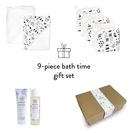 HonestBaby Baby 9-Piece Bubbles and Cuddles 100% Organic Cotton Gift Set Bath and Lotion, Pattern Play, One Size