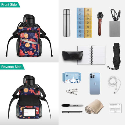 FINPAC Crutch Accessories Bag, Water-Resistant Storage Organizer Tote Bag with Drink Holder and Zipper Pouch for Crutches, Underarm Crutches Attachment, Daisy